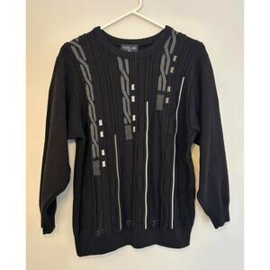 Fiordland Black Gray Wool Sweater Crew Neck New Zealand Mens M